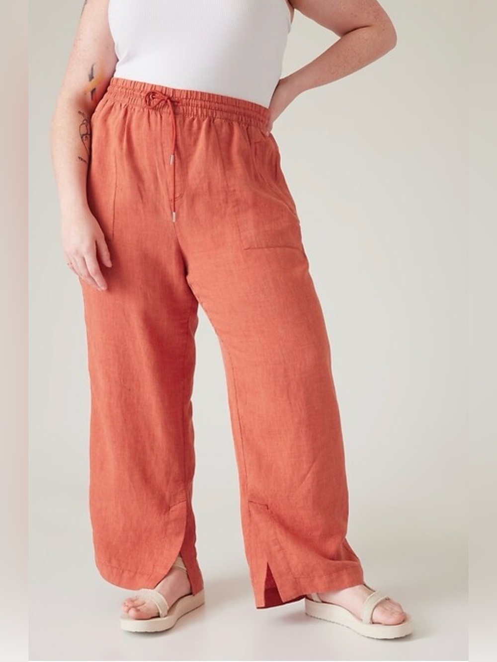 Athleta Retreat Linen Wide Leg Pant Drawstring size 26